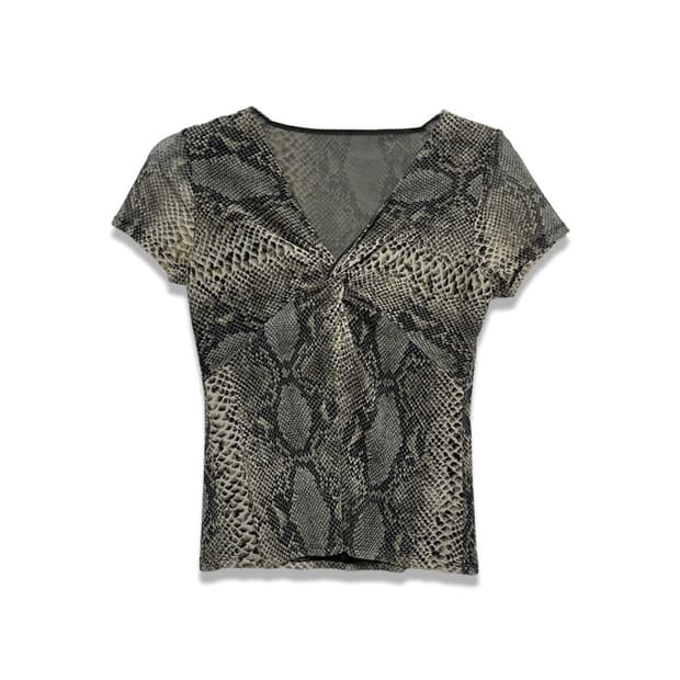 빈티지 미드 플리츠 레오파드 반팔