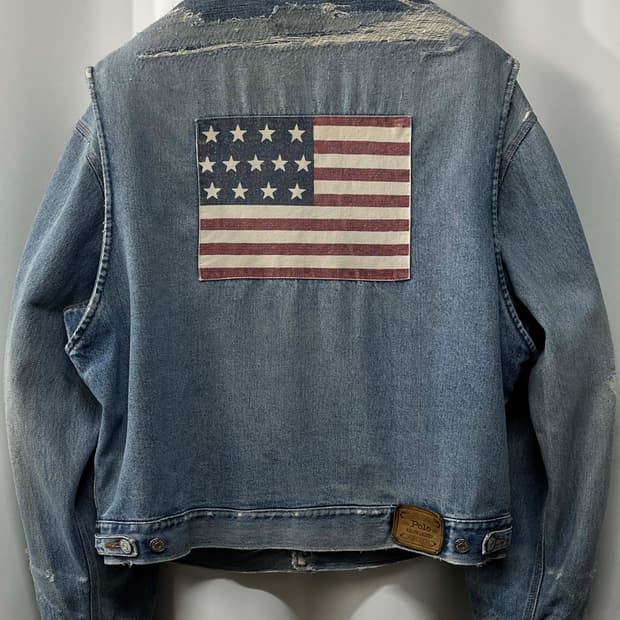 80's 폴로랄프로렌 usa 로데오 플래그 리페어 덩가리 트러커 데님자켓