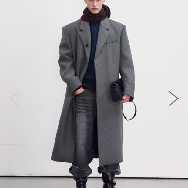 렉토 울 블렌드 헤비 오버사이즈 싱글 코트 그레이