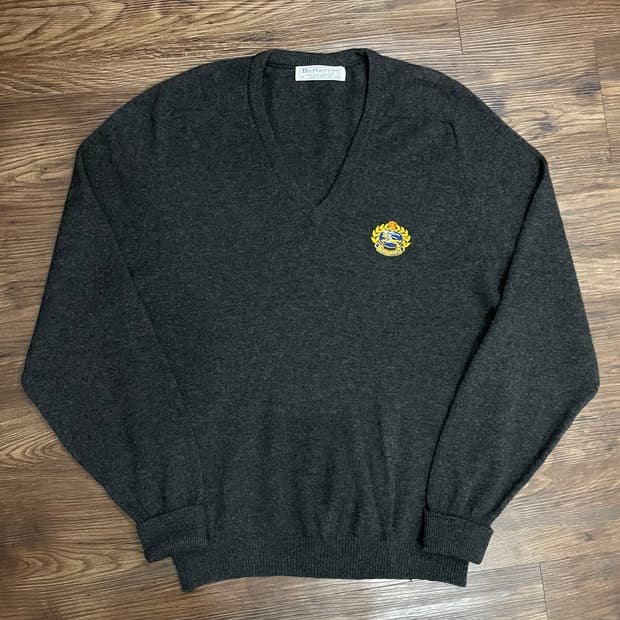 90s 버버리 퓨어 램스울 스웨터 니트 그레이