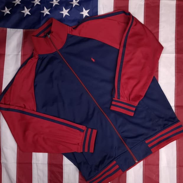 새제품급 오리지날 랄프로렌폴로 배색 트렉탑져지