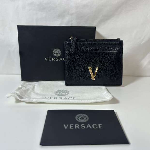 베르사체 V로고 지퍼 카드지갑 블랙 (OS)