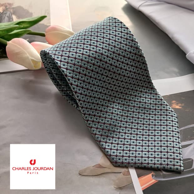 샤를주르당 실크 민트 기하 패턴 넥타이 9.4cm A+등급 A18683
