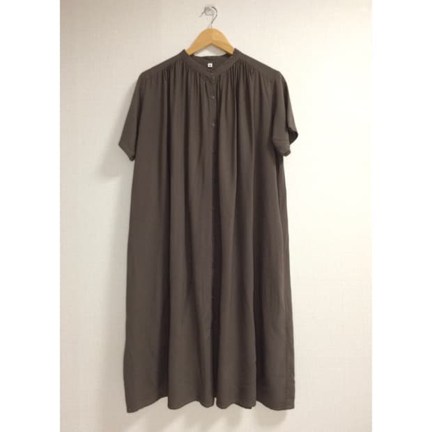 빈티지 차이나 카라 브라운 반팔 원피스