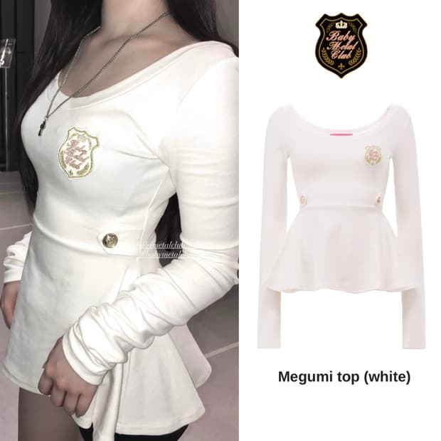 베이비메탈클럽 메구미 탑 플레어 긴팔티 히메갸루 U넥 골드금장로고