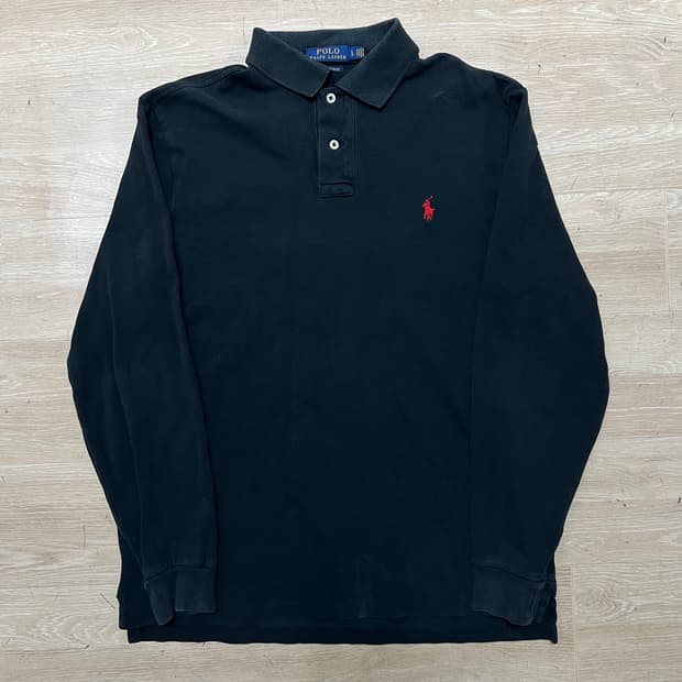 폴로 랄프로렌 커스텀 슬림핏 스몰포니 긴팔 카라티 [블랙] L/100