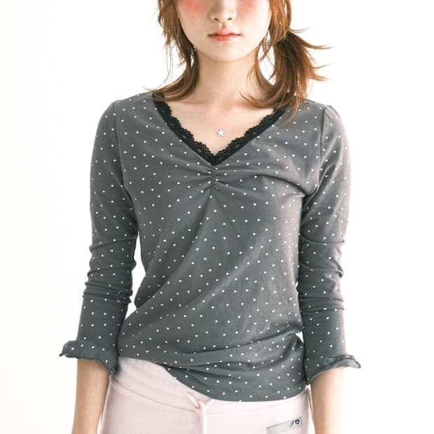 샵페어리 mini heart lace top (charcoal)