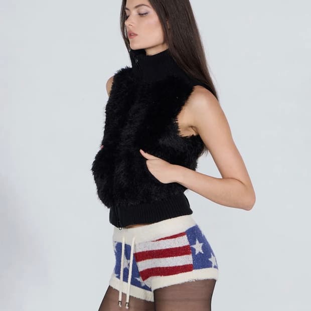 스컬프터 Faux Fur Zip-Up Vest Black