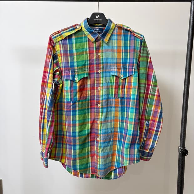 (L) 폴로 랄프로렌 trim military 투포켓 체크 견장 셔츠