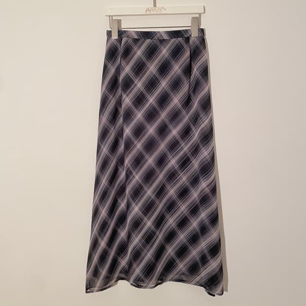 Vintage Navy Diagonal Check Long Skirt