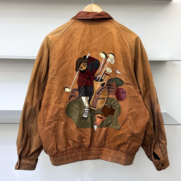 윈드아머 90s 아이러브골프 레더 봄버 자켓