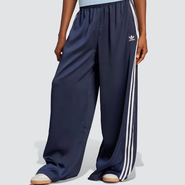 새틴 와이드 레그 트랙 팬츠 - 나이트인디고