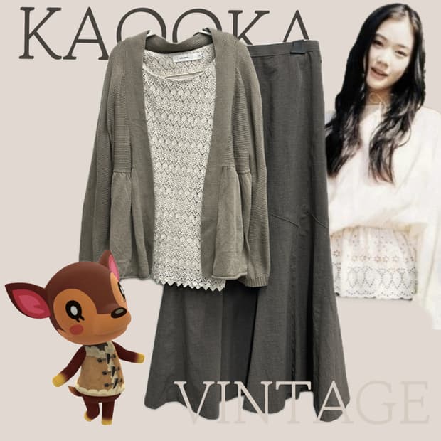 🤎하구미의 그런지 코디세트🤎 모리걸 레이스 가디건 레이어드