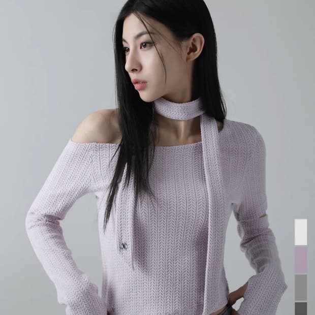 Bonnie Off-shoulder Scarf T-shirt/라벤더