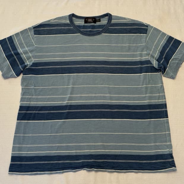 더블알엘 바이 랄프 로렌 인디고 스트라이프 저지 티셔츠