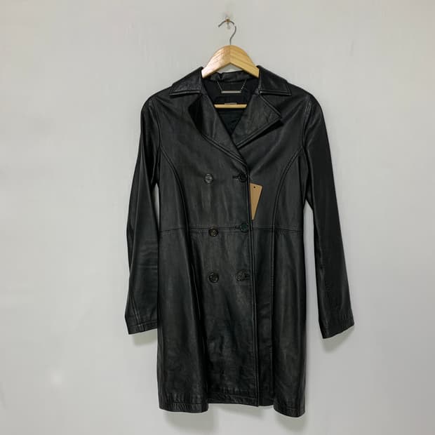 SYSTEM 시스템 빈티지 블랙 리얼레더 가죽 하프 코트 여성