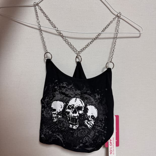 해골 체인 크롭 나시티 M 새상품