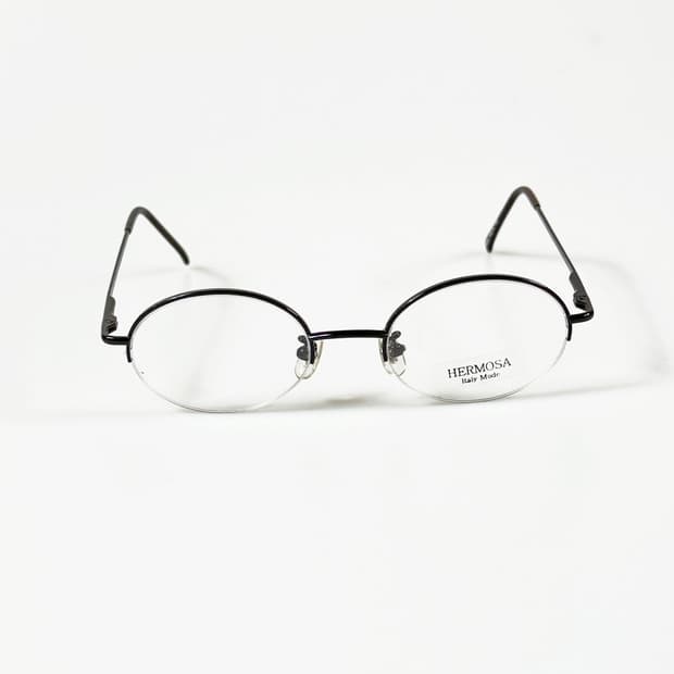 HERMOSA 블랙 반무테 라운드 메탈 빈티지 안경