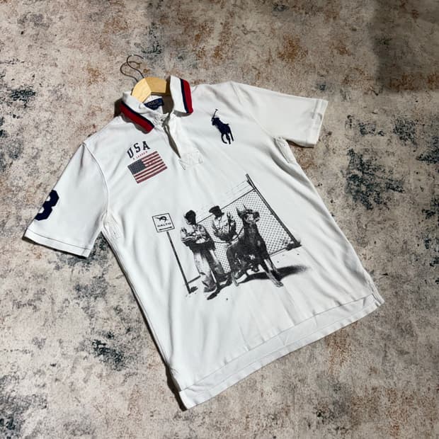 폴로 성조기USA 커스텀 카라 반팔 티셔츠