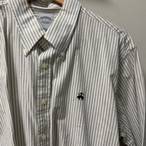 브룩스브라더스 그레이 스트라이프 코튼 셔츠[L]
