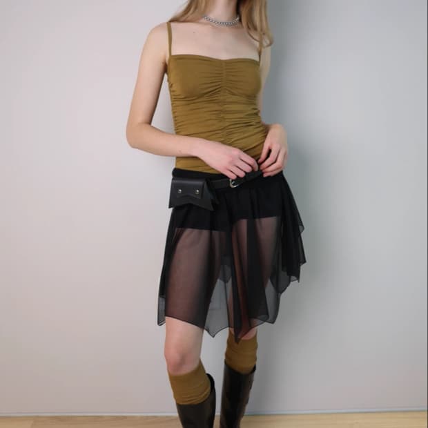 [losesleepover] Mesh Shirring Midi Skirt