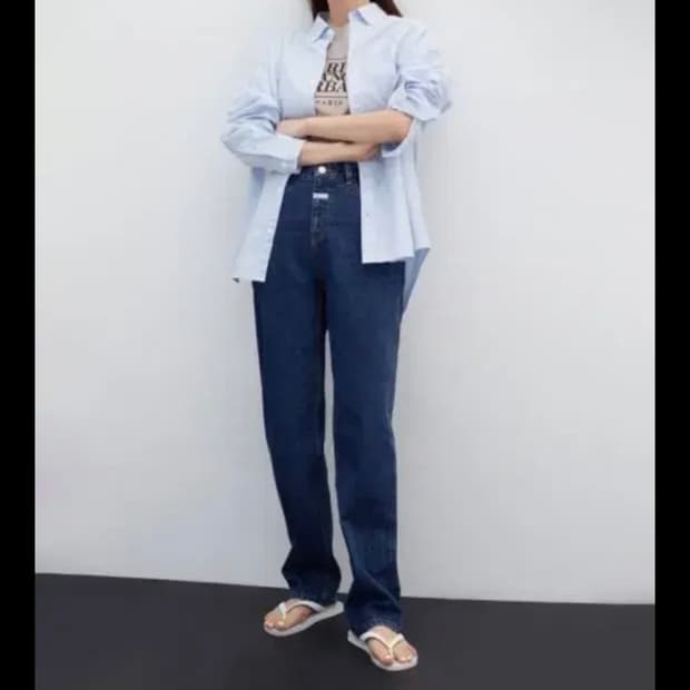 마리떼 X 차정원 W 롤업 스트레이트 데님 다크블루