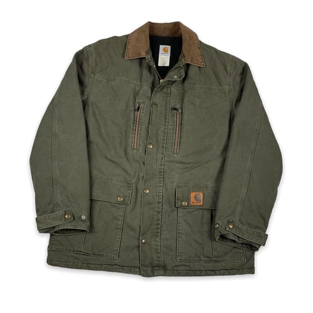 칼하트 가죽패치로고 카키 액티브 워크자켓 