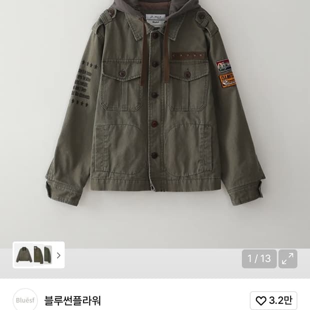 블루썬플라워 빈티지 워시드 후드 자켓