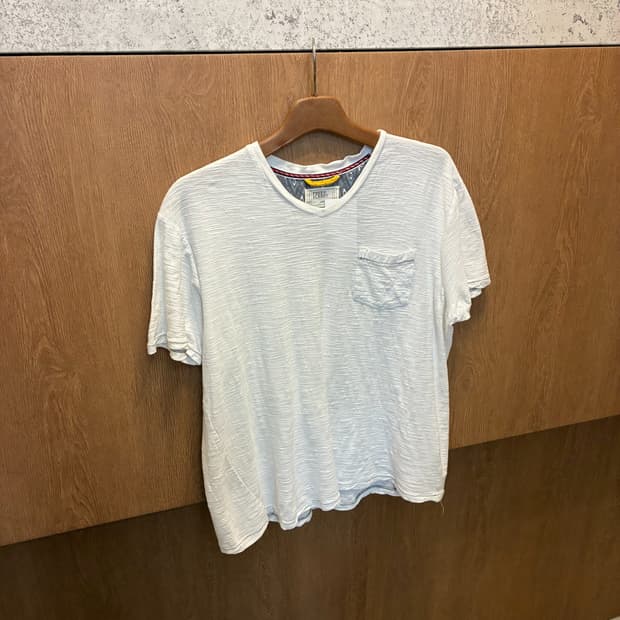 빈티지 코튼 반팔 티셔츠 브이넥 포켓 디테일 화이트 k306