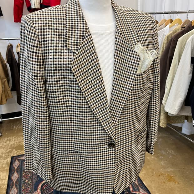 80s 버버리 울 블렌드 체크 테일러드 자켓