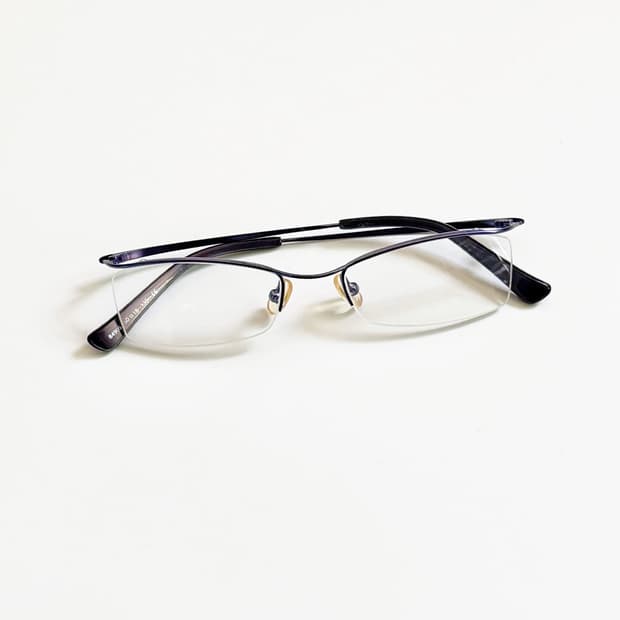 퍼플 메탈 반무테 스퀘어 프레임 빈티지 안경