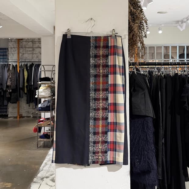 아크네스튜디오 네이비 체크 패치워크 스커트