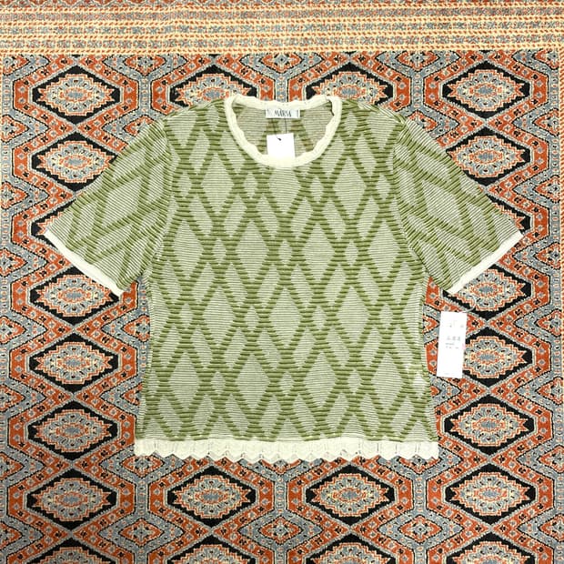 일본빈티지 그린 시스루 반팔 니트 여성L