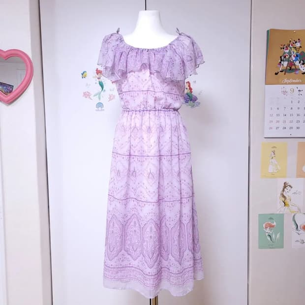 퍼플 보헤미안 쉬폰 롱원피스