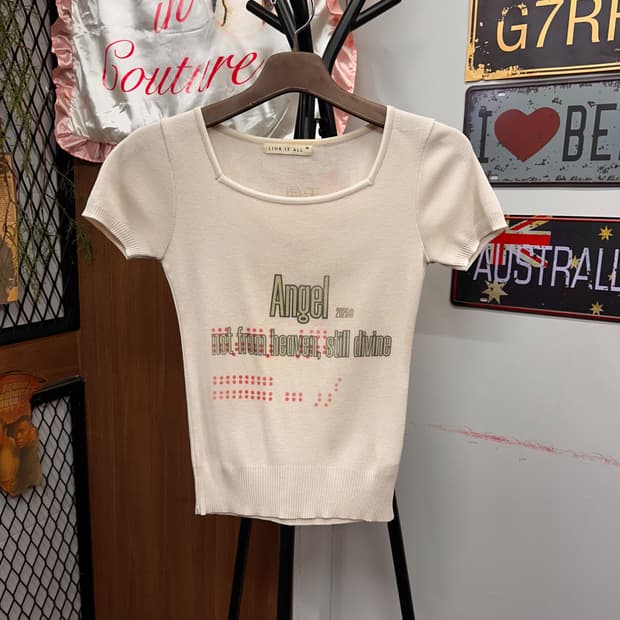 Angel Print Ivory Knit T Shirt