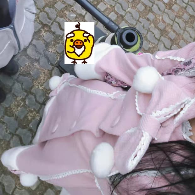 바디라인 토끼 리본 퍼 폼폼이 코트