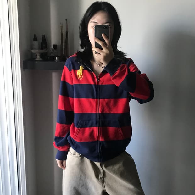 폴로 랄프로렌 빅포니로고 스트라이프 후드집업