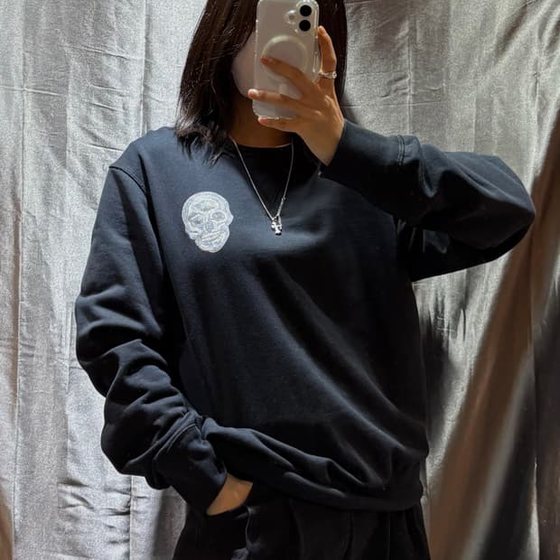 L ALEXADER MQUEEN 알렉산더 맥퀸 스컬 자수패치 블랙 맨투맨
