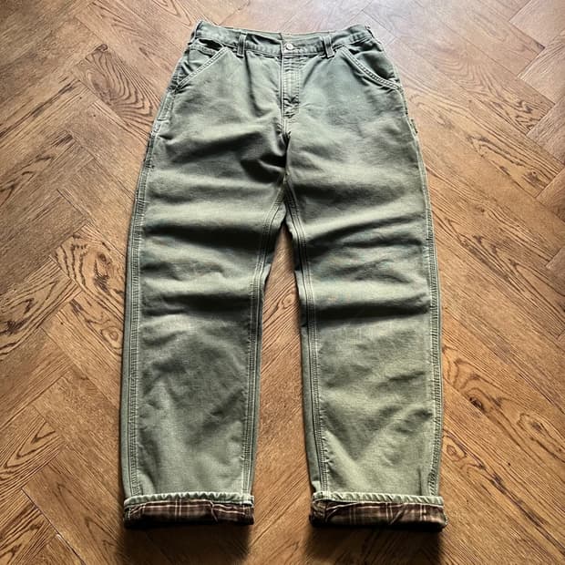 [33]칼하트 USA 체크 라이닝 모스그린 싱글니 워크팬츠