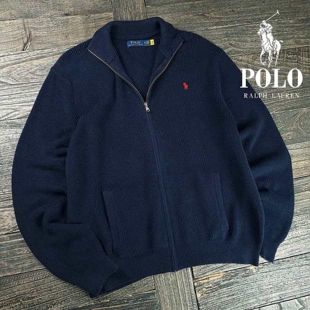 [폴로 랄프로렌] 포니 로고 자수 니트 집업 가디건 네이비 M20101