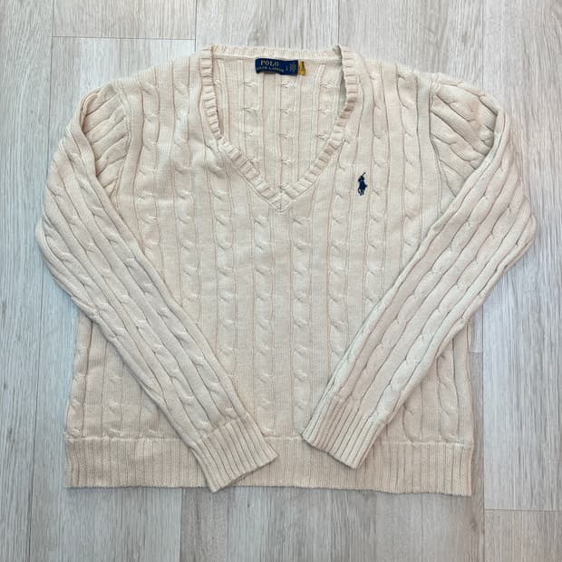 폴로 랄프로렌 케이블 브이넥 니트 / 아이보리 L