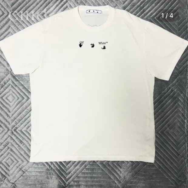 오프화이트 블루 마커 애로우 반팔 티셔츠 (화이트, 한정판)