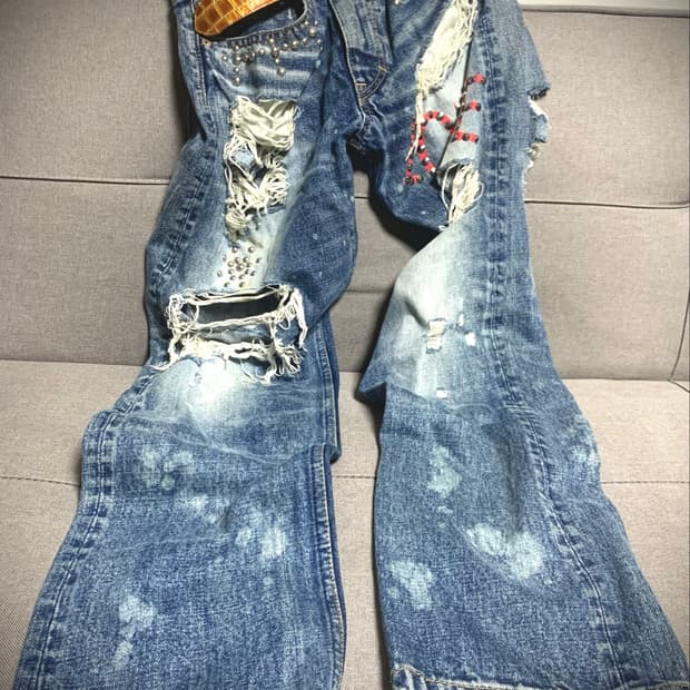 [rare design] 00s Jpn 그런지 스컬 데님팬츠
