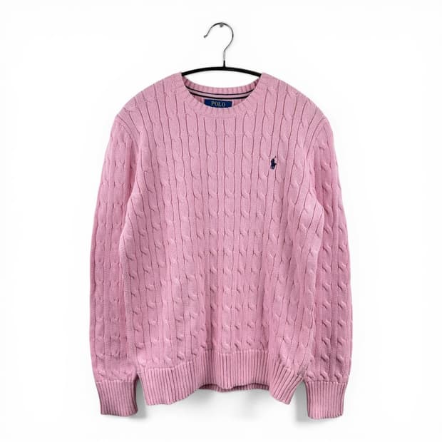 (L) 폴로 랄프로렌 신형 케이블 꽈배기 니트 핑크