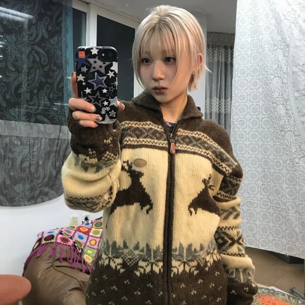 더헌트 코위찬 숄카라 니트집업 자켓 