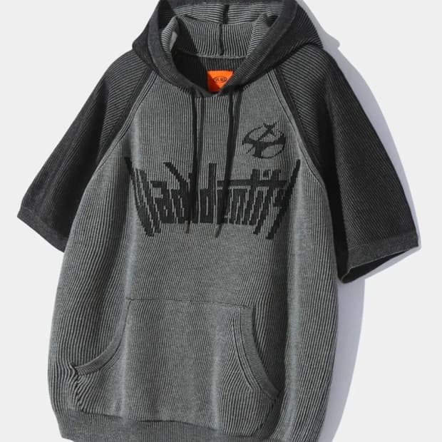 (남녀공용)디미트리블랙 VLAD 아이덴티티 투톤 반팔 후드 니트