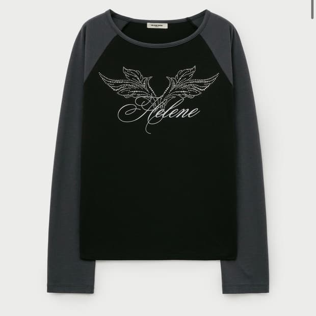 래글런 엔젤 레터링 롱 슬리브 [그레이 블랙]