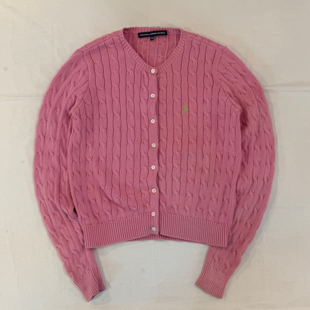 딸기우유맛 폴로 꽈배기 케이블 니트 가디건베이비 핑크