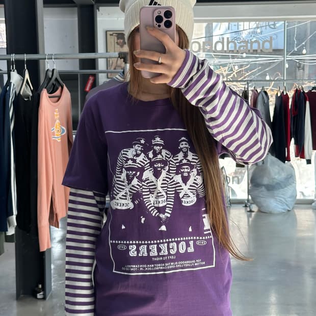 스투시 더 락커스 스트라이프 반팔레이어드 롱슬리브