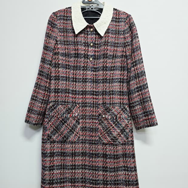 SI 트위드 원피스 카라넥 55사이즈